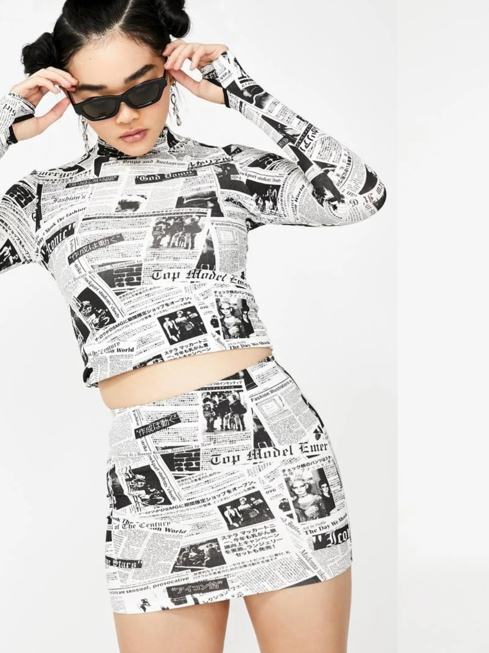 Current Mood Black & White Newspaper Print Mini Skirt